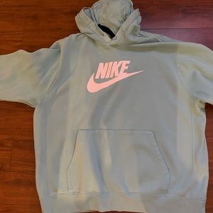 nike 3xlt hoodie baby blue/green with white swoosh